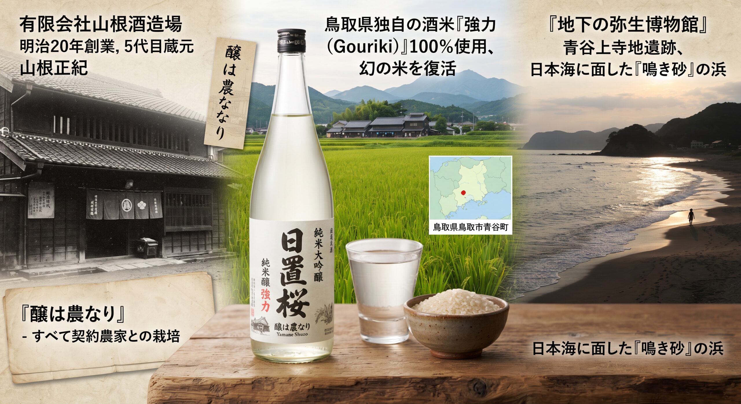 消えてしまった米も、ようやく光を浴びる ― 日置桜「純米大吟醸 強力」と水森かおり「鳥取砂丘」
